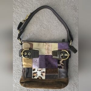 Coach Patchwork Shoulder Bag in Purple and Gold